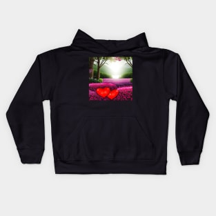 Valentine Wall Art - Hearts in a sunrise garden - Unique Valentine Fantasy Planet Landsape - Photo print, canvas, artboard print, Canvas Print and T shirt Kids Hoodie